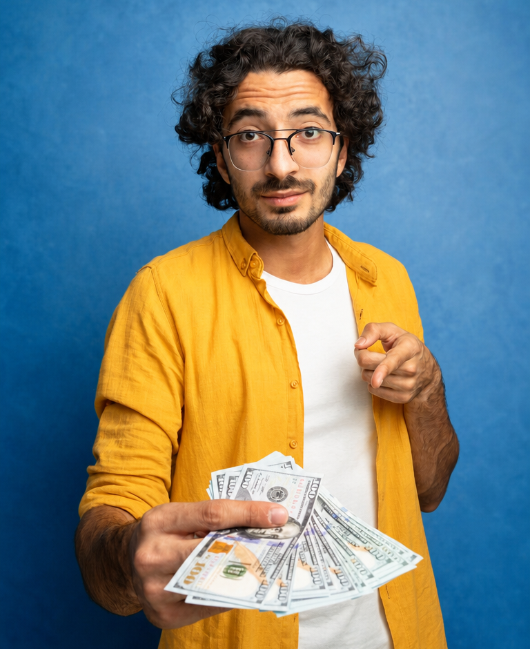 man gets money